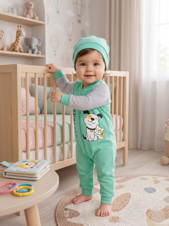 "Best Friends" Striped Sleeve Zipper Jumpsuit Set