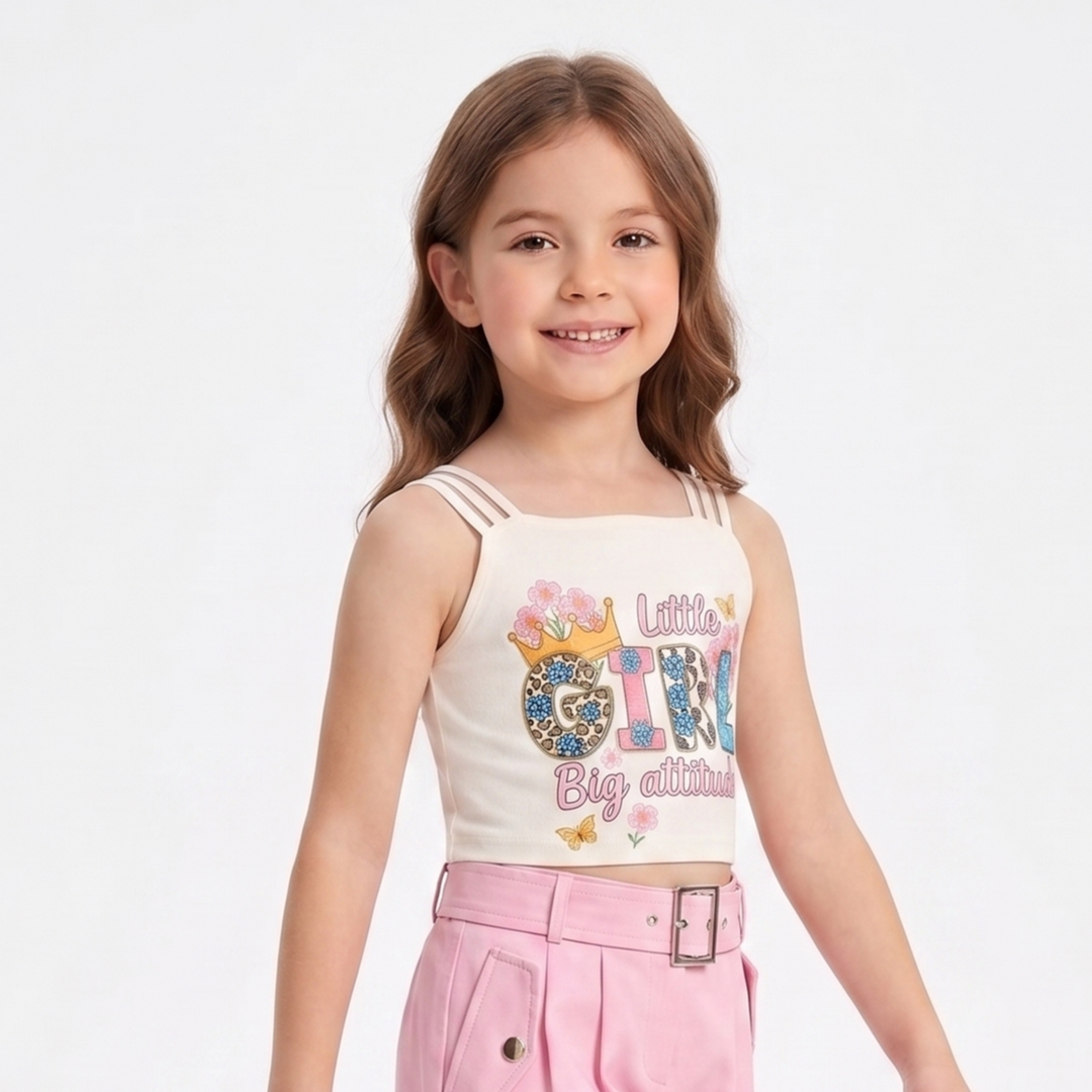 Girls Double-Strap Graphic Cropped Cami Top