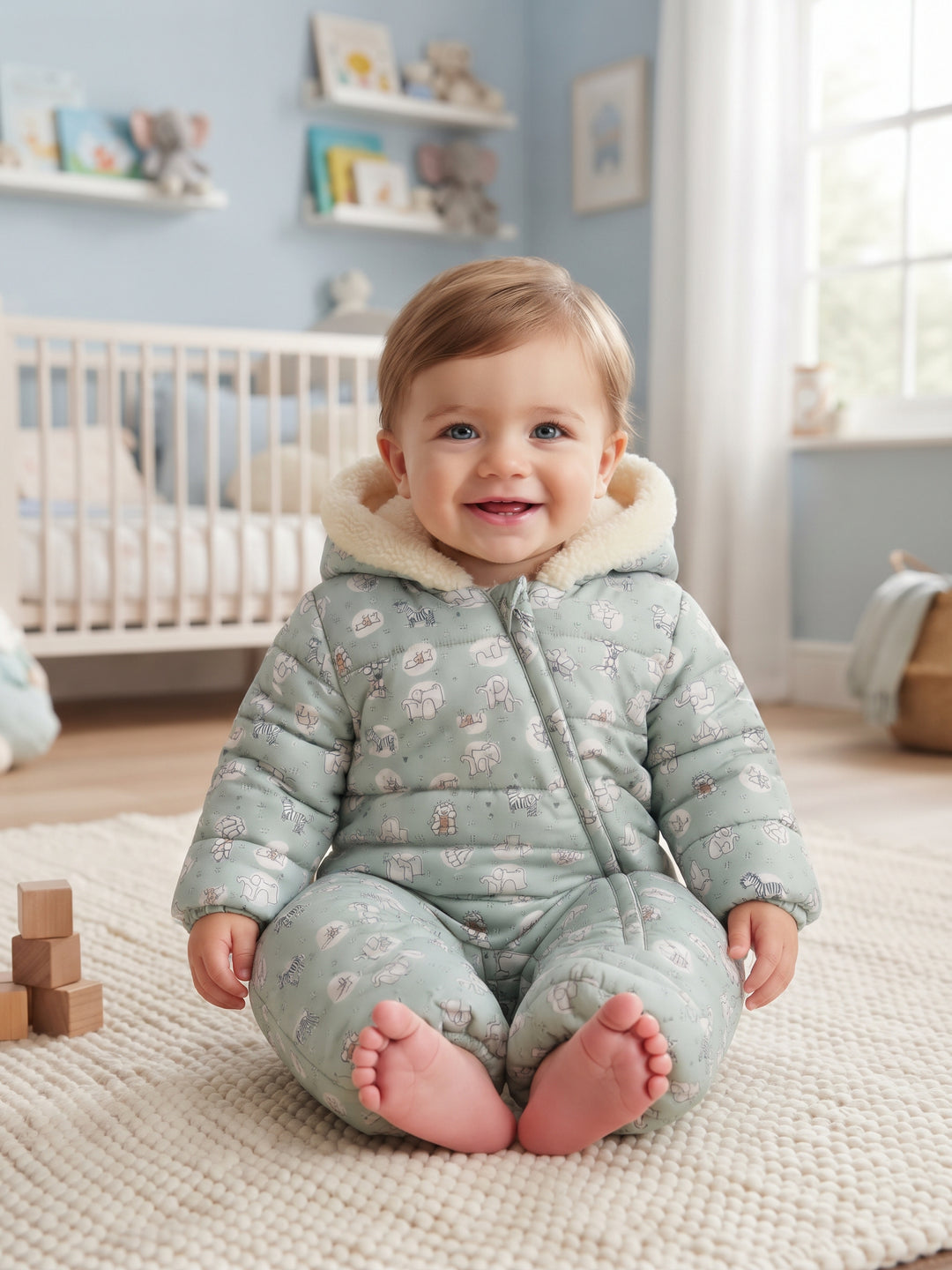 Cozy Animal Print Hooded Baby Pram Suit
