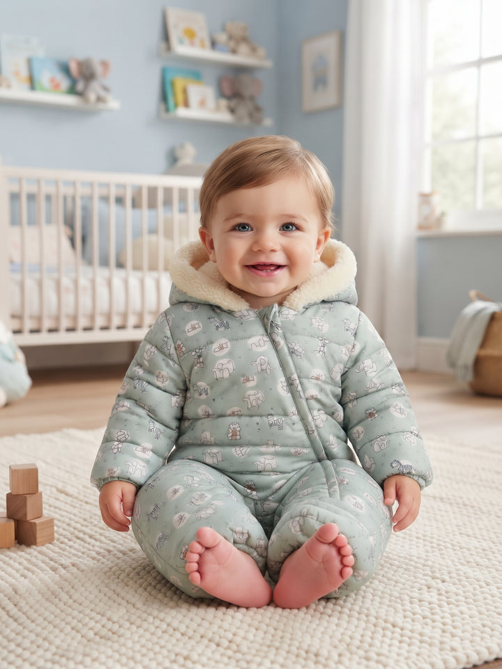 Cozy Animal Print Hooded Baby Pram Suit