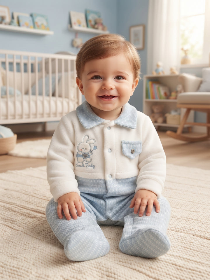 Cozy Bunny Embroidered Baby Footed Sleepsuit