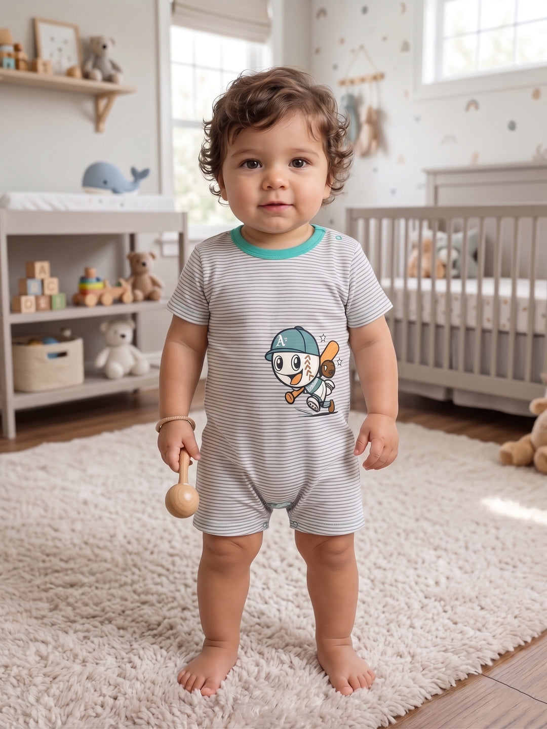 Little Slugger Baseball Striped Summer Romper