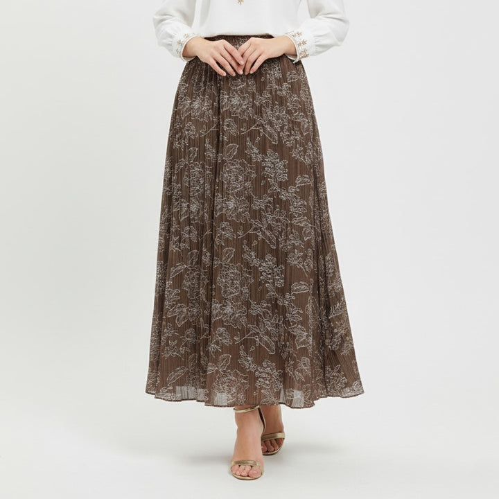 Floral Print Pleated Midi Skirt