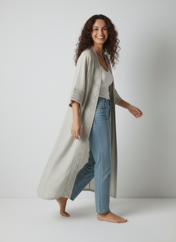 Geometric Border Longline Cardigan