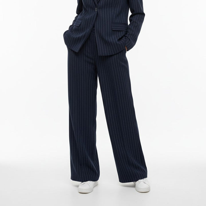 High-Waisted Pinstripe Wide-Leg Trousers