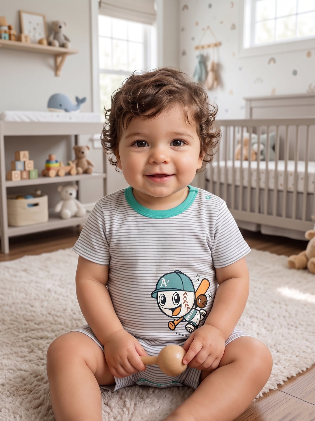 Little Slugger Baseball Striped Summer Romper