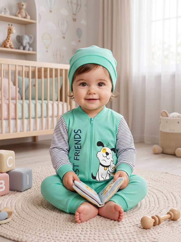 "Best Friends" Striped Sleeve Zipper Jumpsuit Set