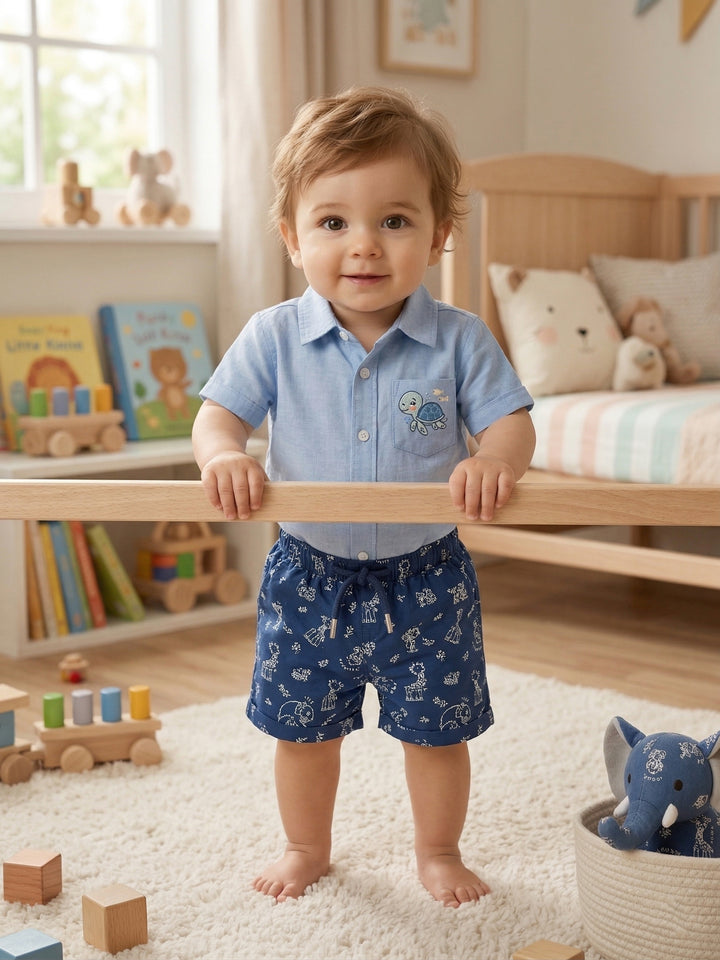 Toddler Boy’s "Sea Friend" Linen-Blend Set