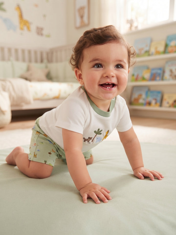 Baby Boy Safari Animals Embroidered T-Shirt & Shorts 2-Piece Set