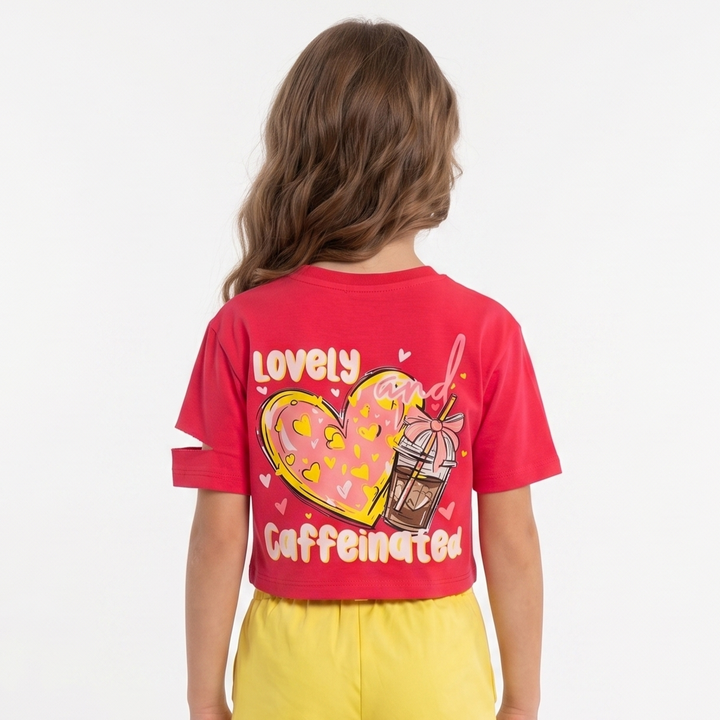 "Lovely & Caffeinated" Cut-Out Sleeve Crop Top