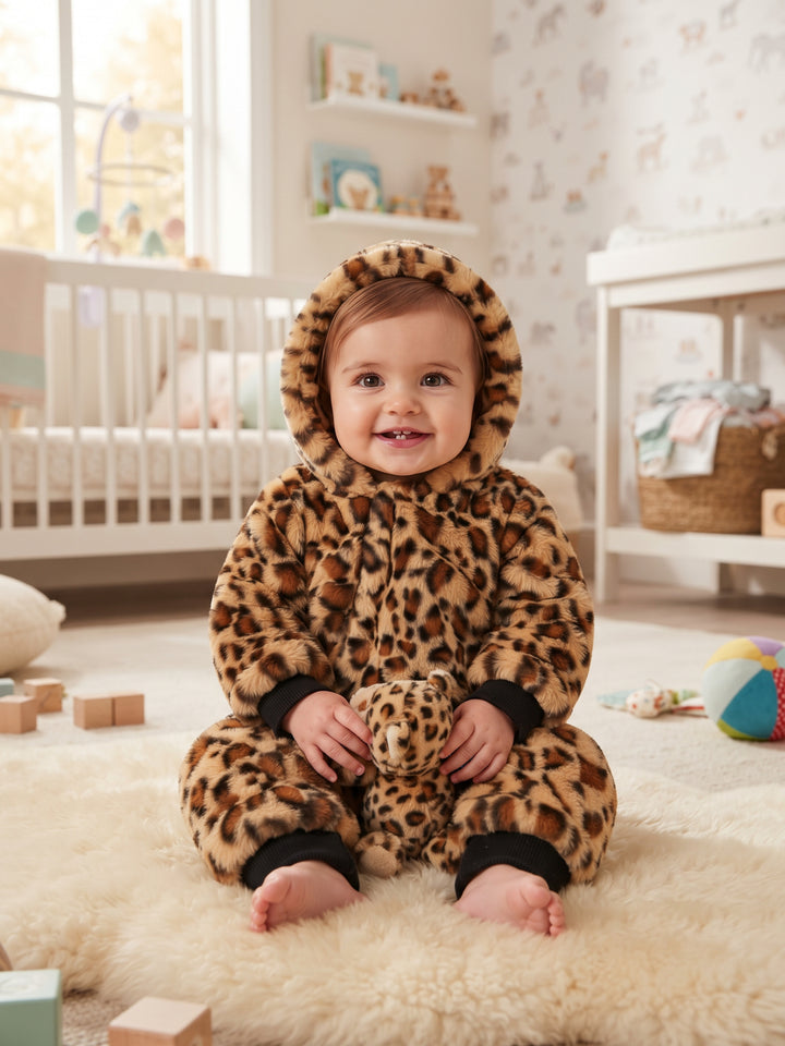 Leopard Plush Faux-Fur Baby Onesie