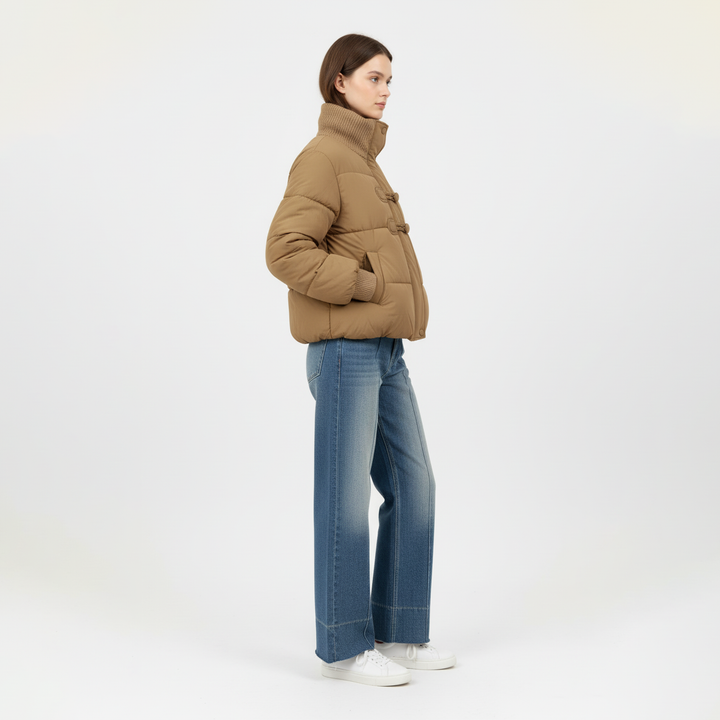 Cropped Puffer Jacket with Toggle Closures