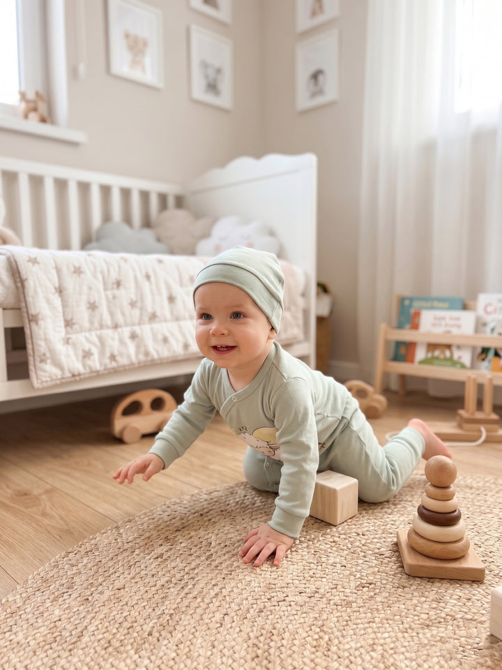 Sweet Dreams Mint Lamb Romper & Beanie Set