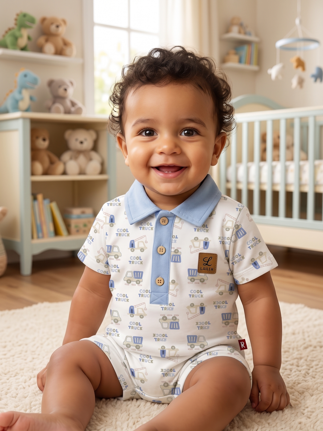 Little Explorer Denim-Collar Romper