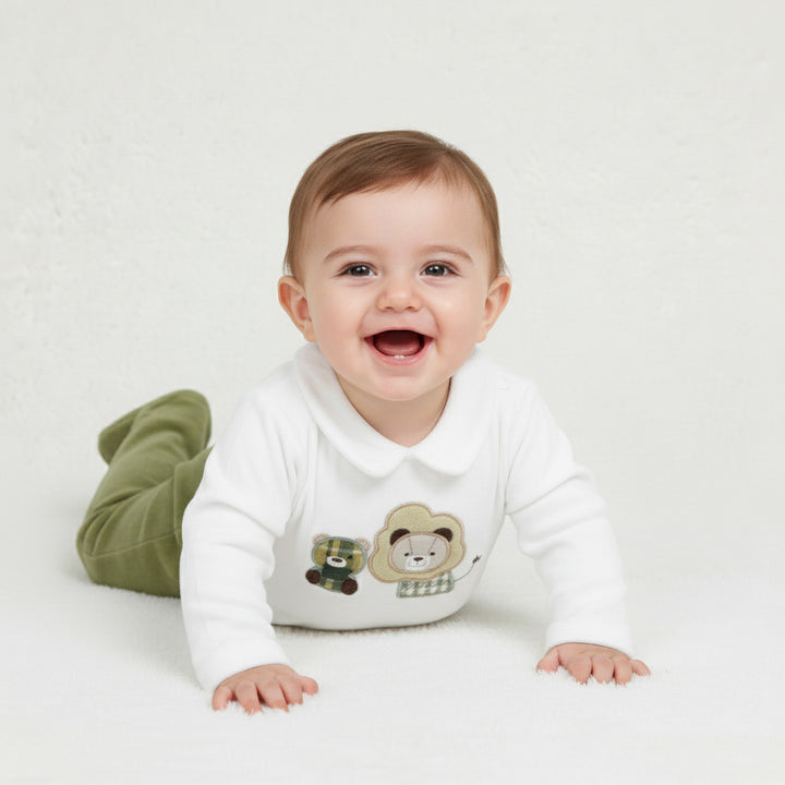 Lion & Bear Collar Top Footed Pants Set