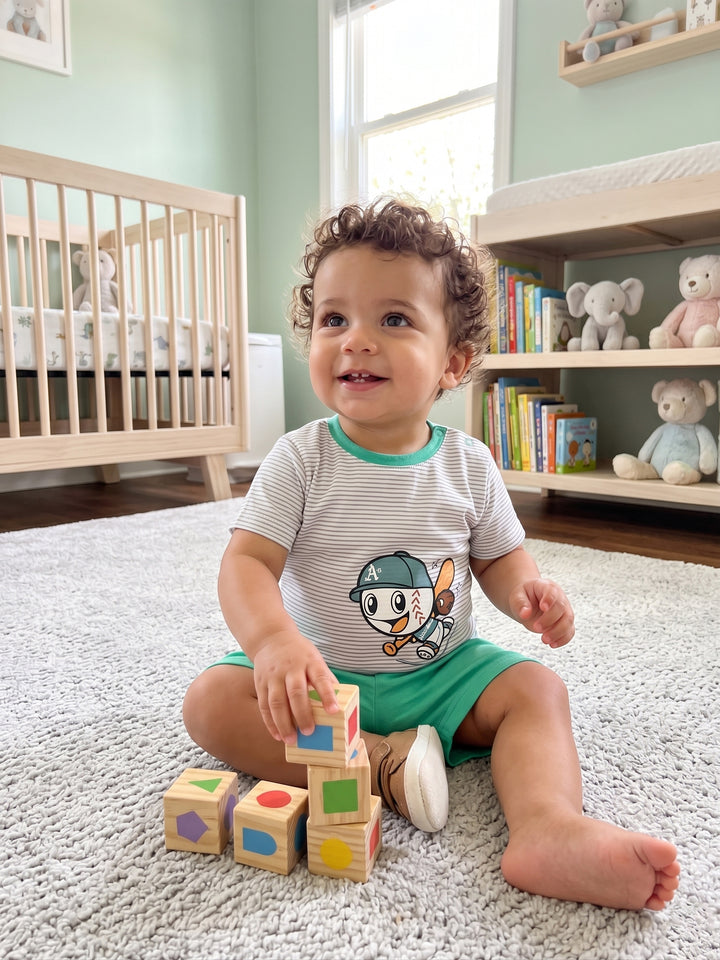 Little Batter Mint Striped Play-All-Day Romper