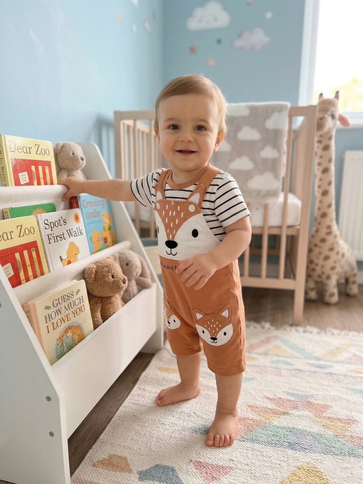 Little Fox Striped Dungaree Set