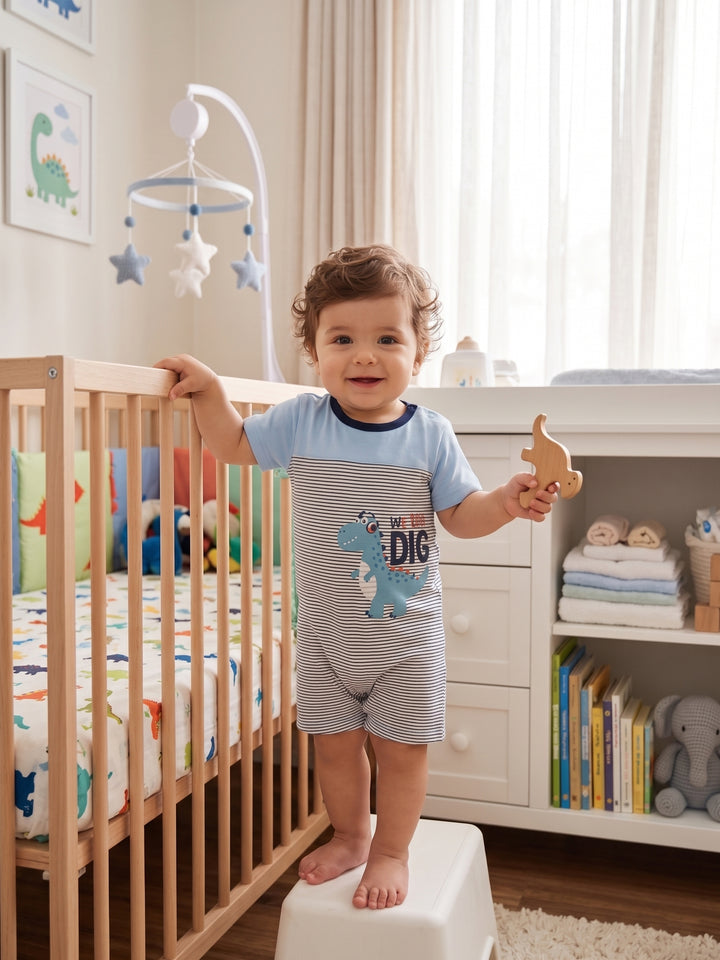 Dino-Mite Striped Short-Sleeve Romper Set