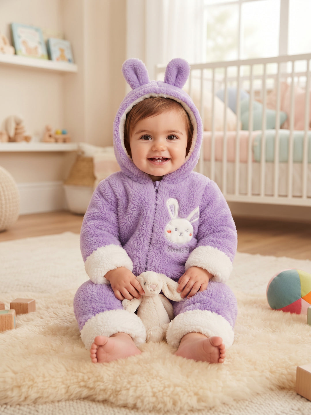 Sweet Bunny Fuzzy Zip-Up Baby Snowsuit