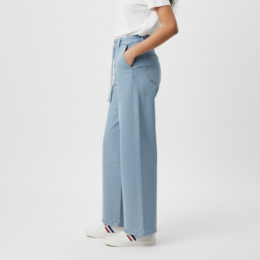 Structured Wide Leg Denim Trousers