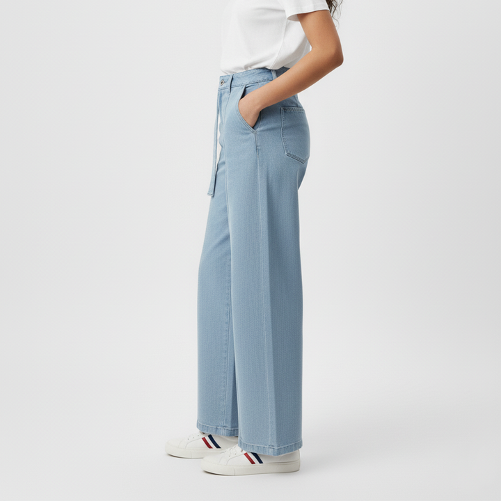 Structured Wide Leg Denim Trousers