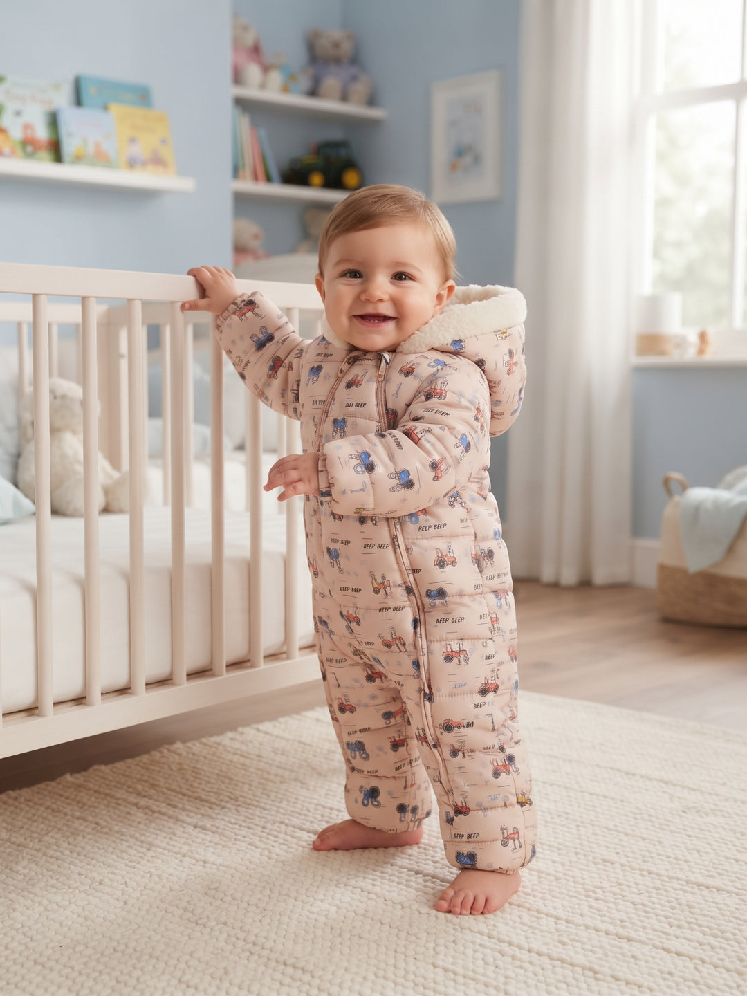 Tractor Print Dual-Zip Baby Snowsuit