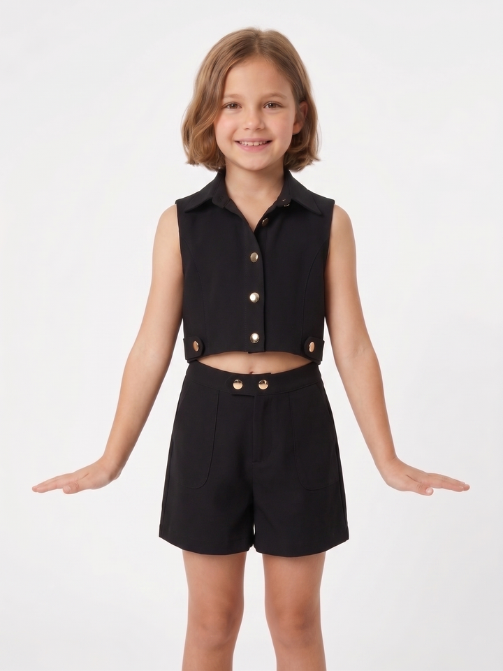 Kids' Chic Cropped Vest and Shorts Set