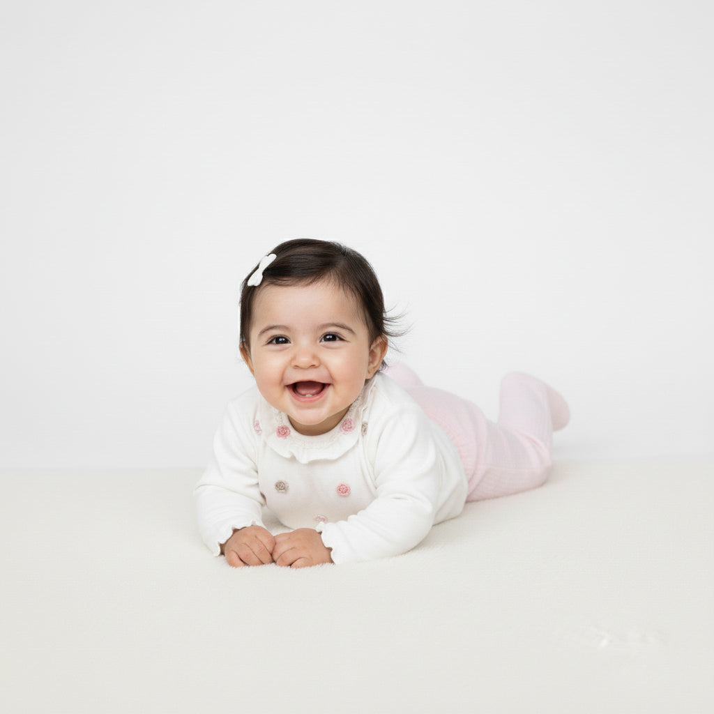 Floral Embroidered Ruffle Top & Footed Pants Set