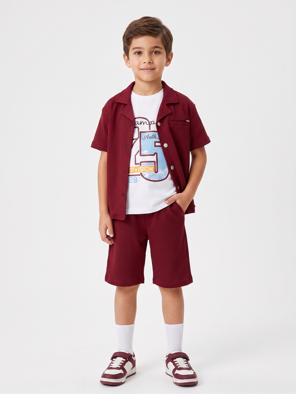 Boys' Textured Waffle-Knit 3-Piece Co-ord Set