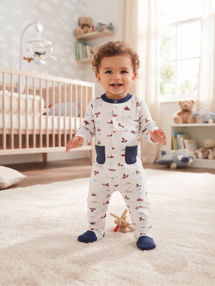 Baby Boy Vintage Airplane Footed Sleep & Play Sleeper