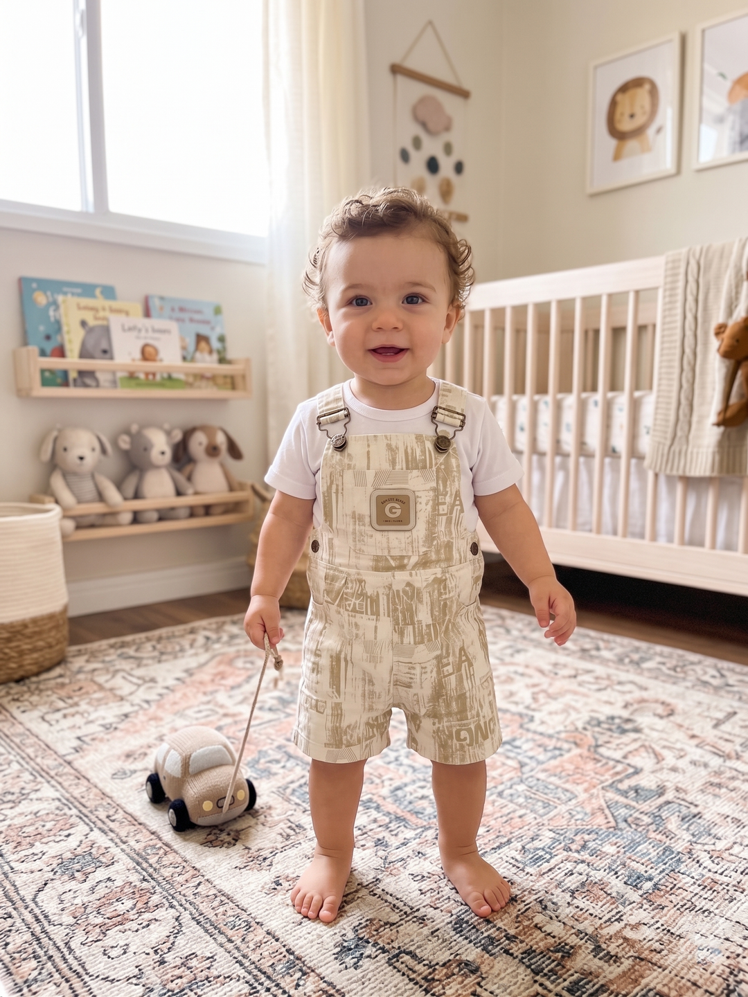 Urban Print Denim Overalls & Tee Set