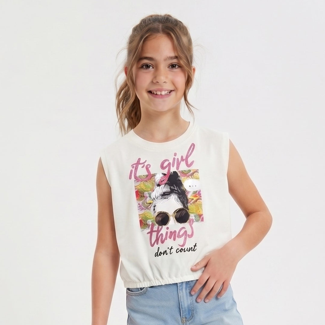 Girls' Short-Sleeve Elastic Hem T-Shirt