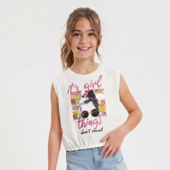 Girls' Short-Sleeve Elastic Hem T-Shirt