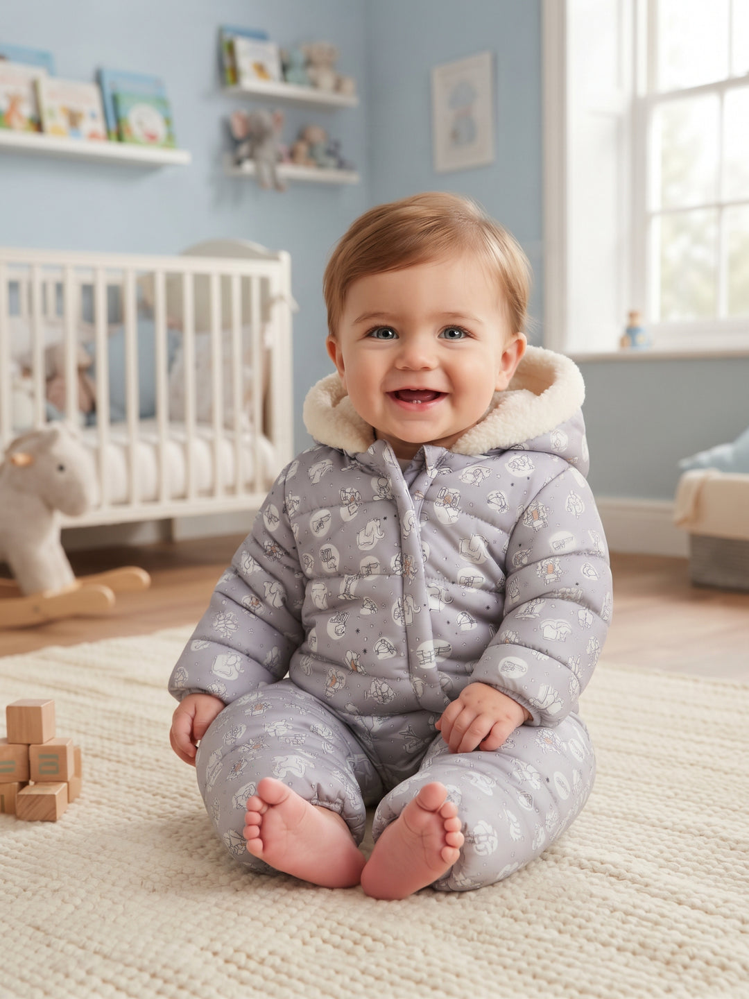 Cozy Animal Print Hooded Baby Pram Suit
