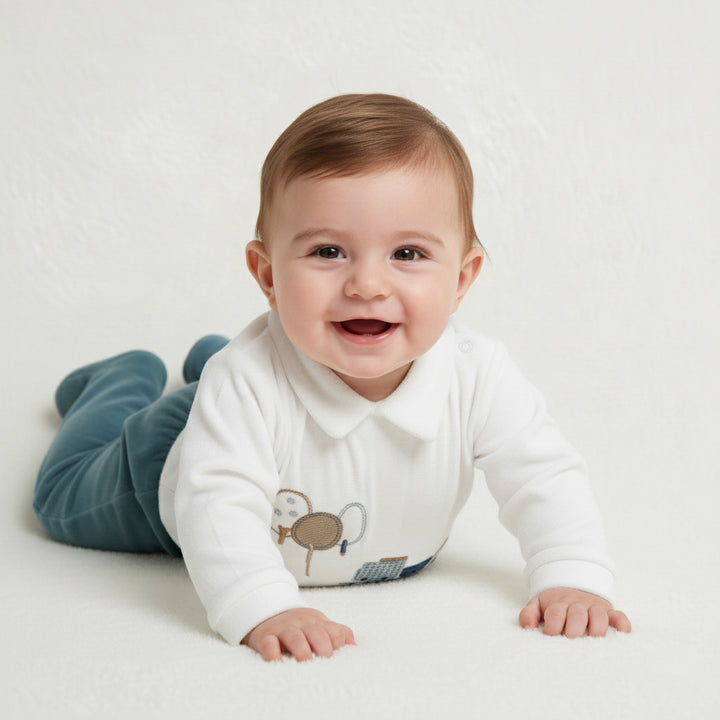 Train & Trees Collar Top with Footed Pants Set