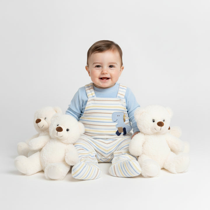 Striped Dinosaur Footed Overalls Set