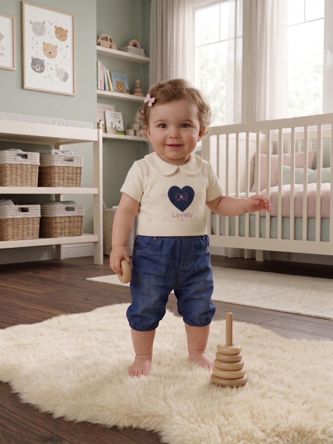Product Name: Lovely Heart Faux-Twin Denim Romper