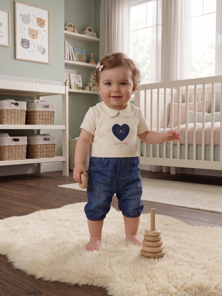 Product Name: Lovely Heart Faux-Twin Denim Romper