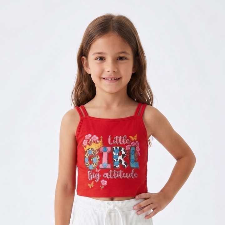 Girls Double-Strap Graphic Cropped Cami Top