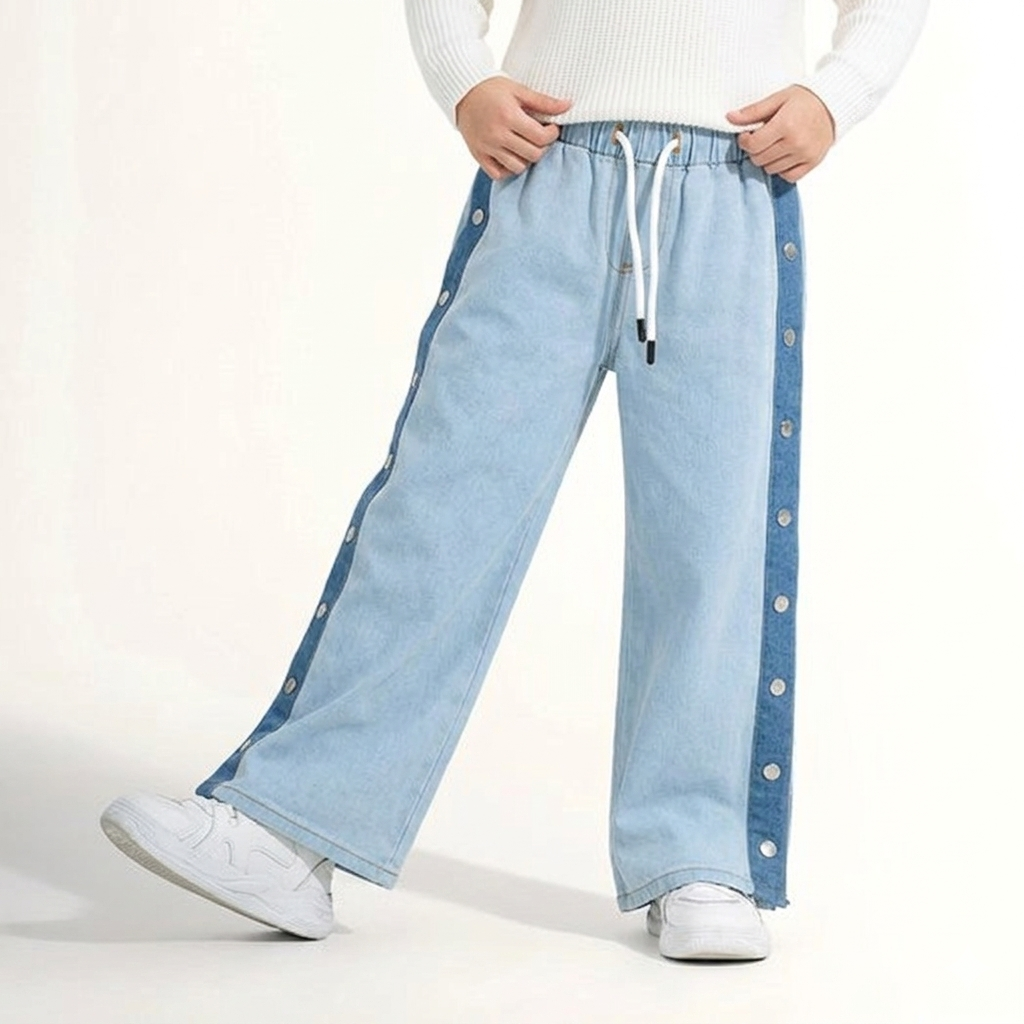 Side-Stripe Poppers Denim Trousers