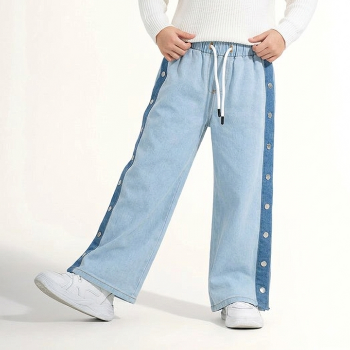 Side-Stripe Poppers Denim Trousers