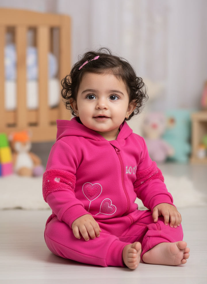 Cozy Heart Hooded Romper