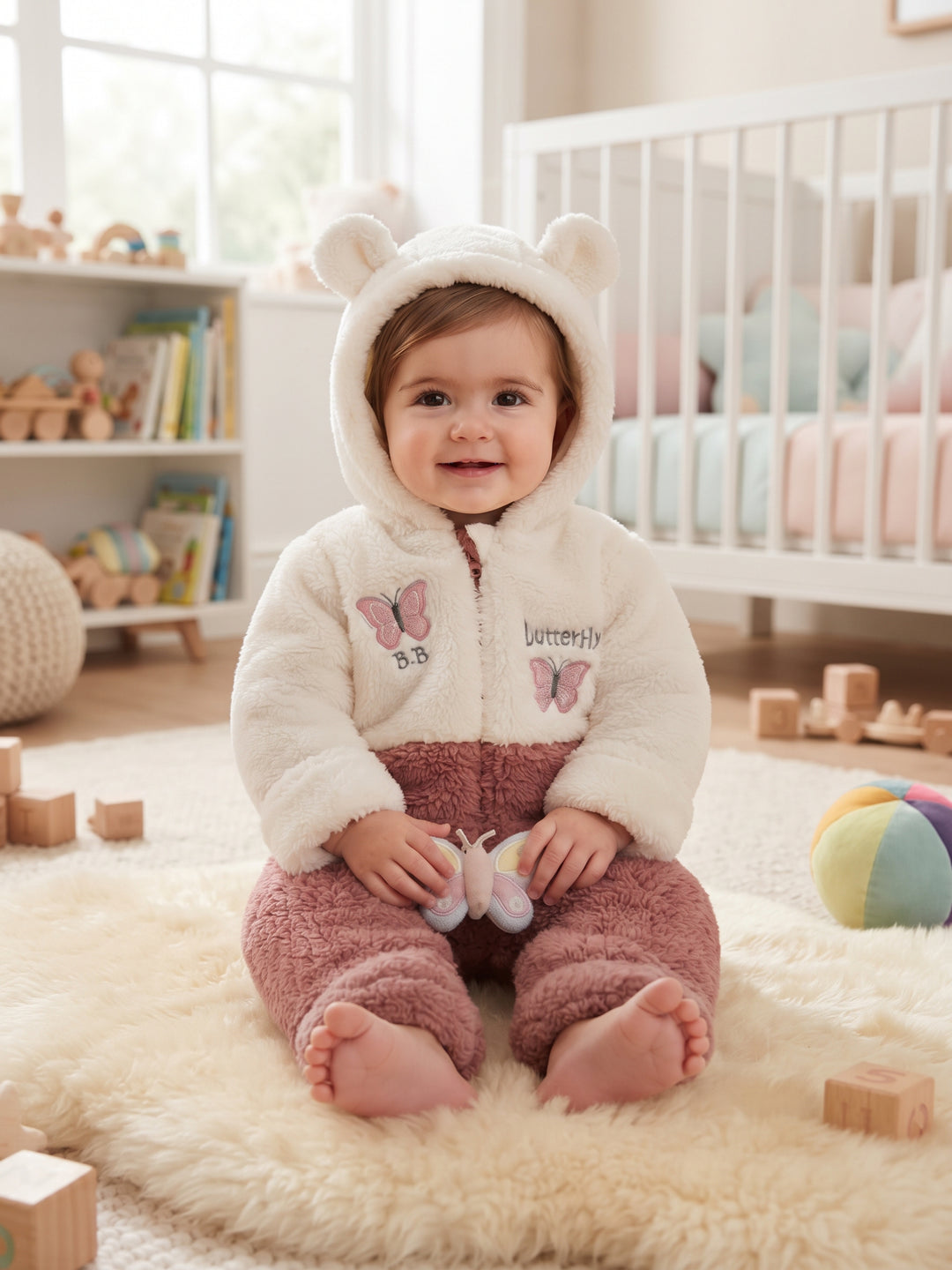 Butterfly Plush Fleece Hooded Onesie