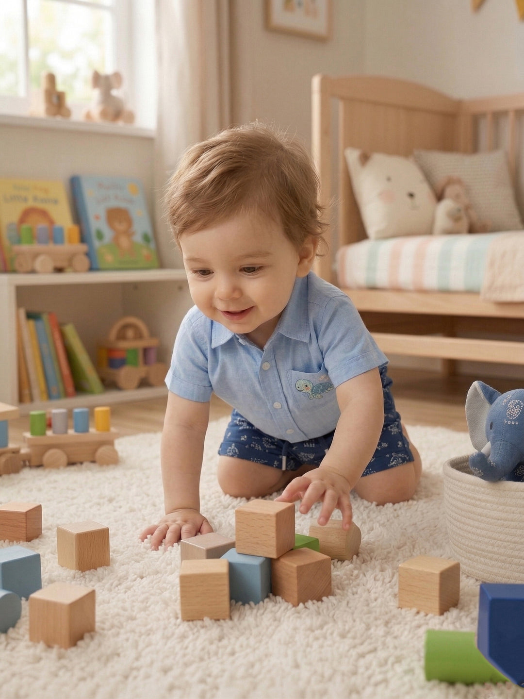 Toddler Boy’s "Sea Friend" Linen-Blend Set