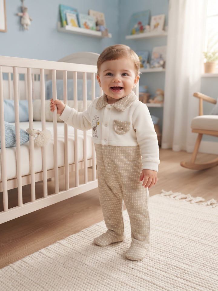 Cozy Bunny Embroidered Baby Footed Sleepsuit