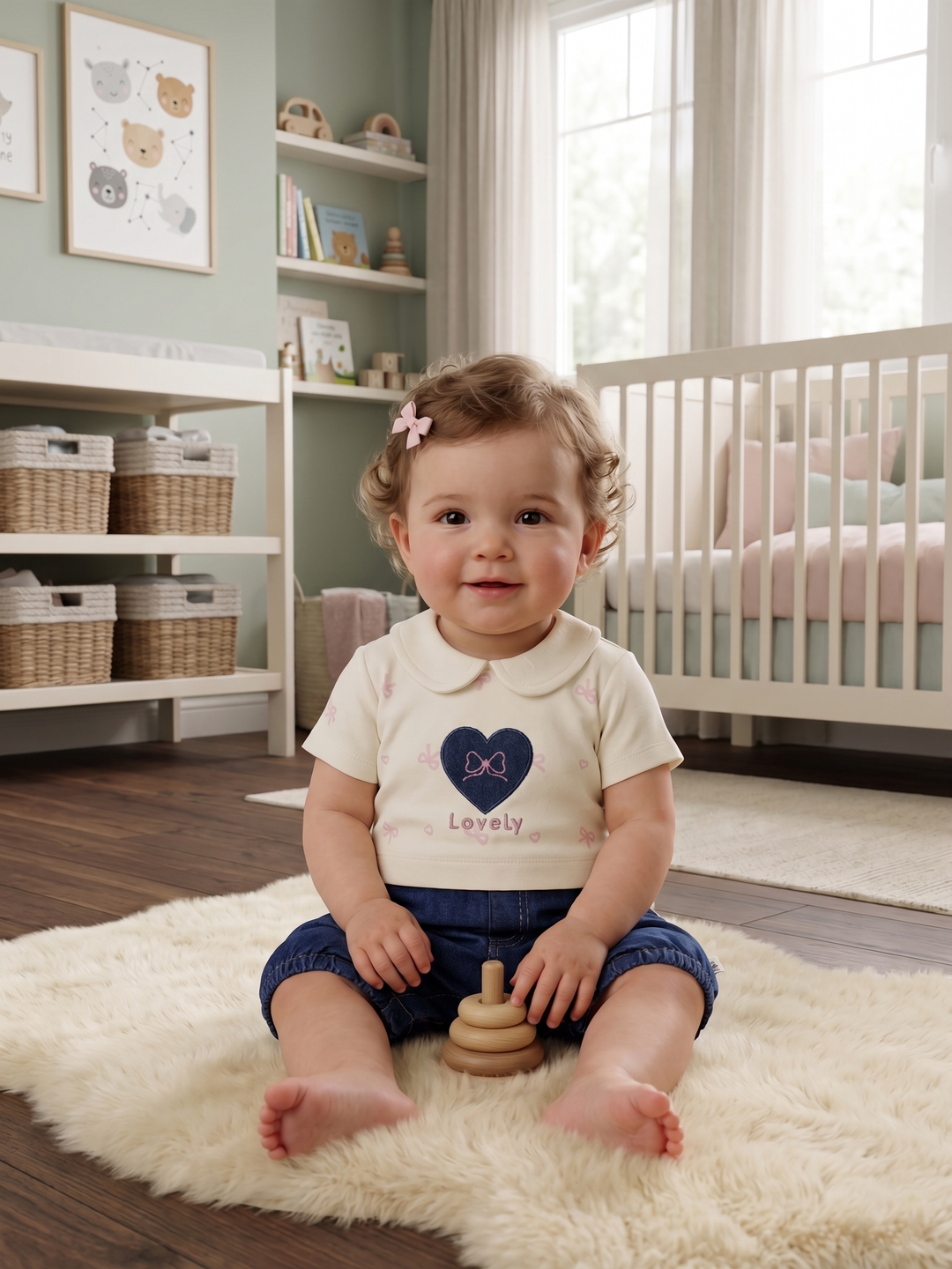 Product Name: Lovely Heart Faux-Twin Denim Romper