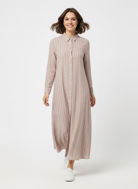 Vertical Striped Maxi Shirt Dress