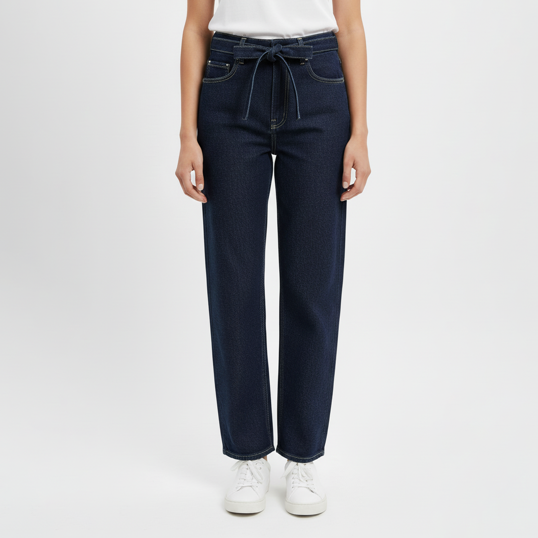 High-Rise Tie-Waist Denim Trousers