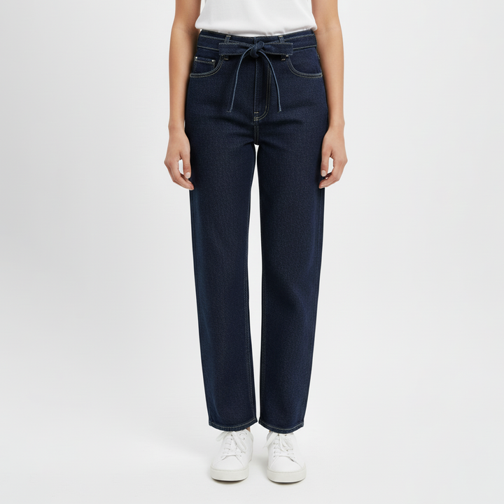 High-Rise Tie-Waist Denim Trousers