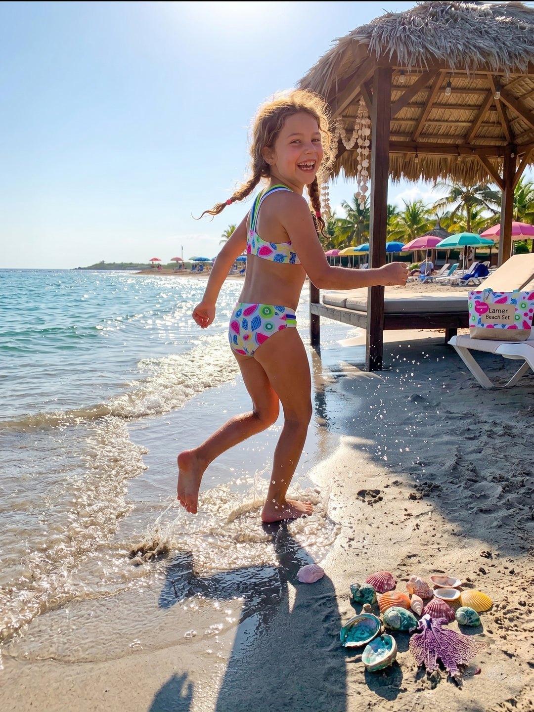 Girls' Neon Tie-Dye Strappy Bikini Set